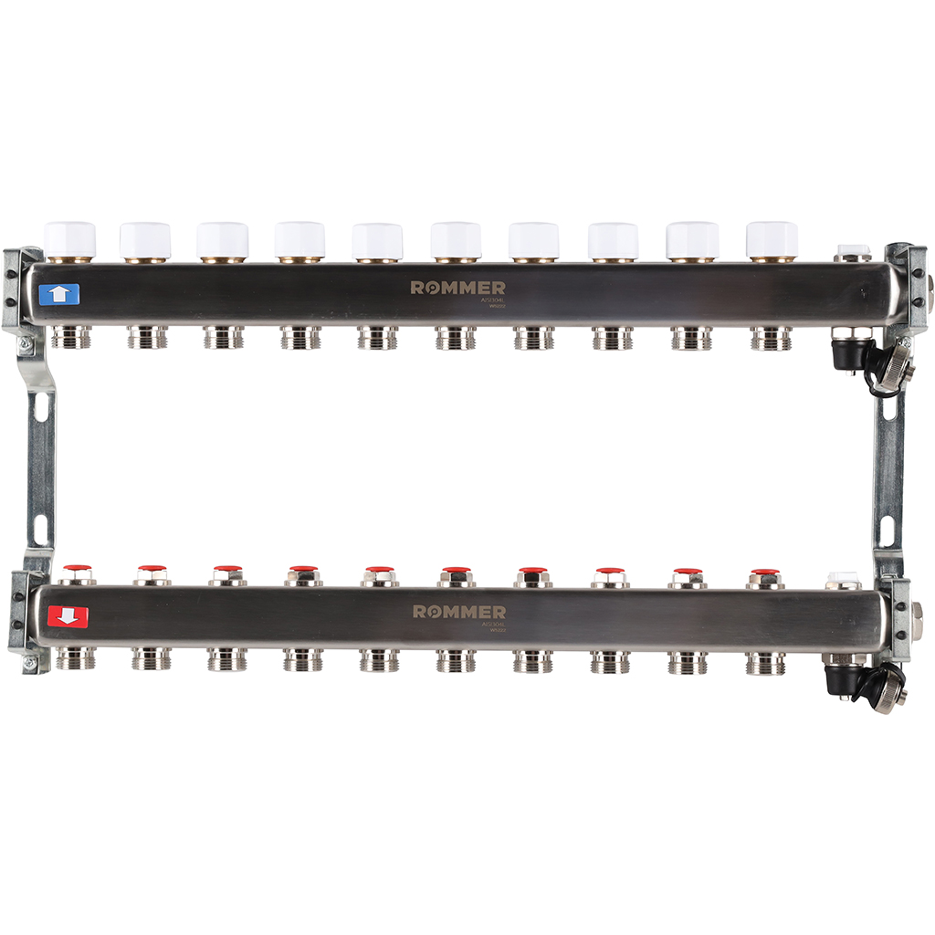 RMS-3201-000010 ROMMER Коллектор из нержавеющей стали без расходомеров, с клапаном вып. воздуха и сл