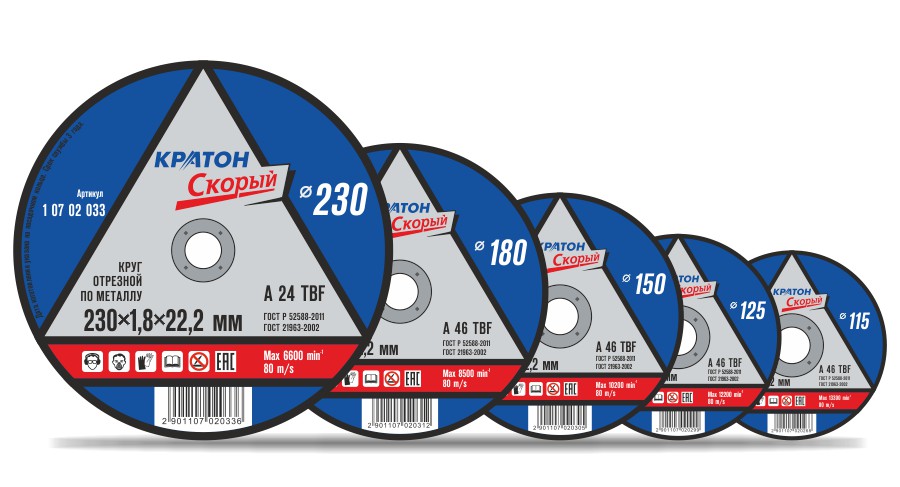 Круг отрезной по металлу КРАТОН 180*1,8*22,2мм скорый А46TBF
