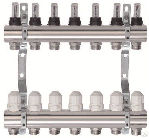 Коллекторная группа латунь с расходомерами 1" без кранов и након-ов 10 вых